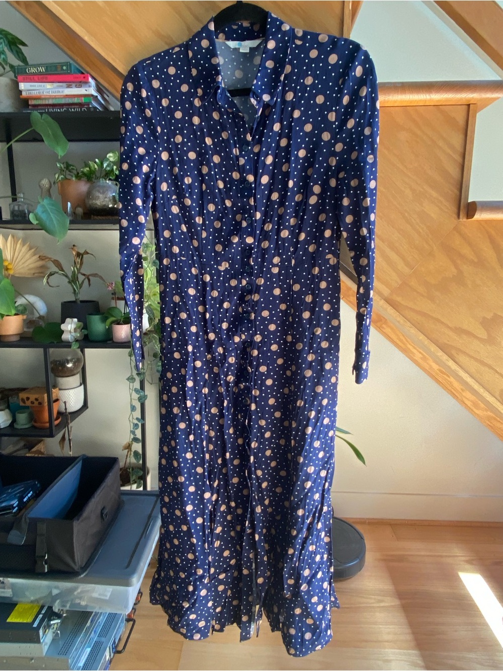 Boden Navy Polka Dot Button-Front Dress